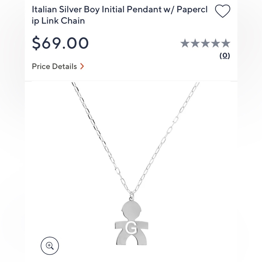 NWT Boy Initial “G” Necklace in Sterling Silver